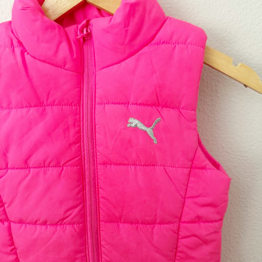 PUMA | Hot Bright Pink Full Zip Puffer Vest Winter Silver Logo | Small (7/8) - Picture 2 of 4